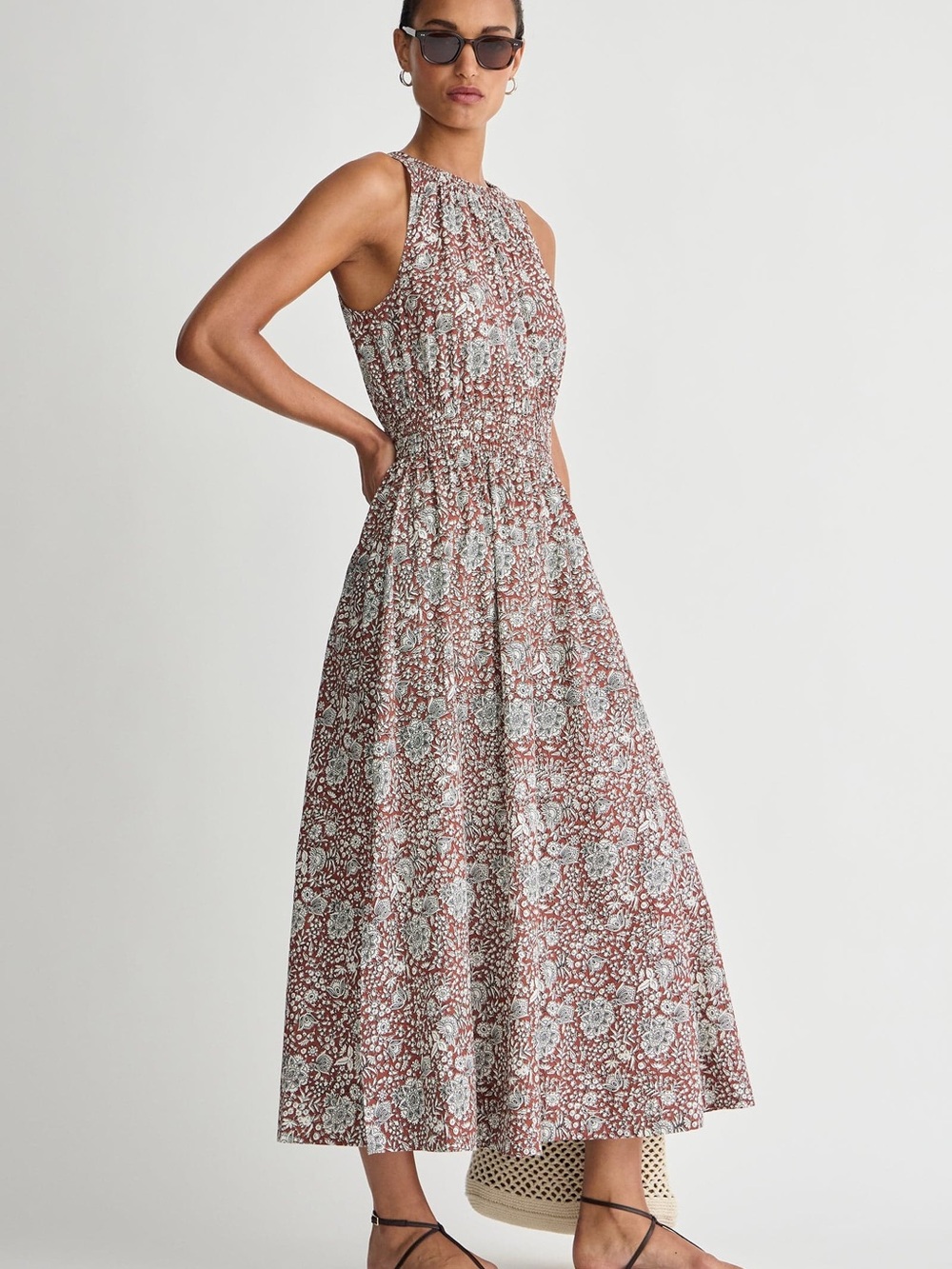 Apiece Apart Bali Tank Dress Clay Floral Organic Cotton Midi Dress S - Picture 2 of 11